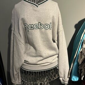 Reebok Light Gray V-Neck Pullover with Dark Green Trim